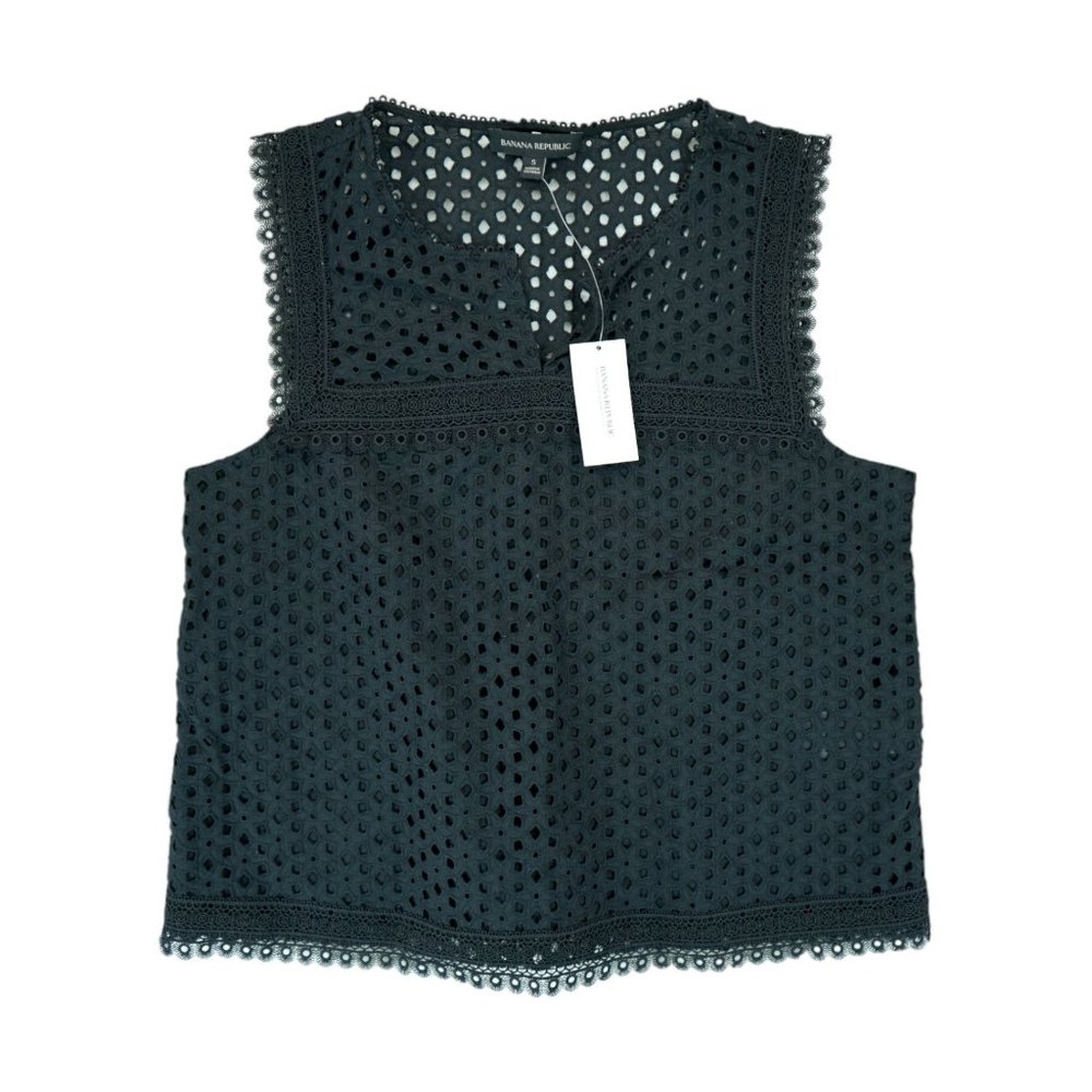 NWT $79 Banana‎ Republic Top Womens Small Black Lace Inset Crochet Sleeveless